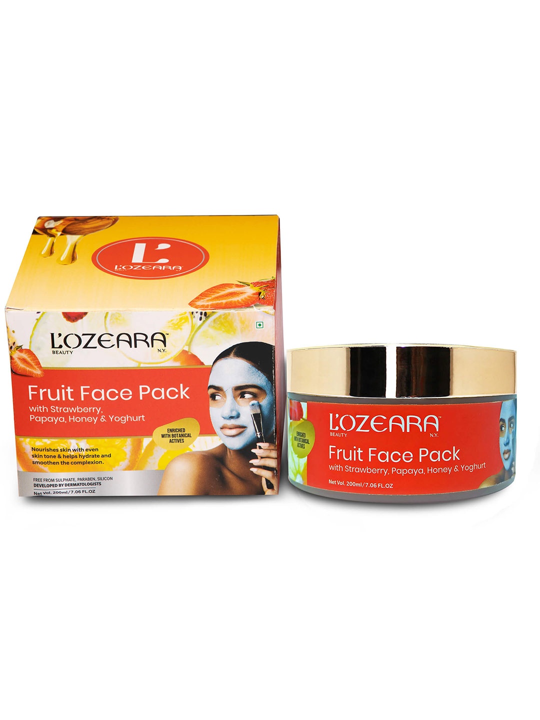 

LOZEARA BEAUTY N.Y Fruit Face Pack with Strawberry, Papaya & Honey - 200 ml, Orange