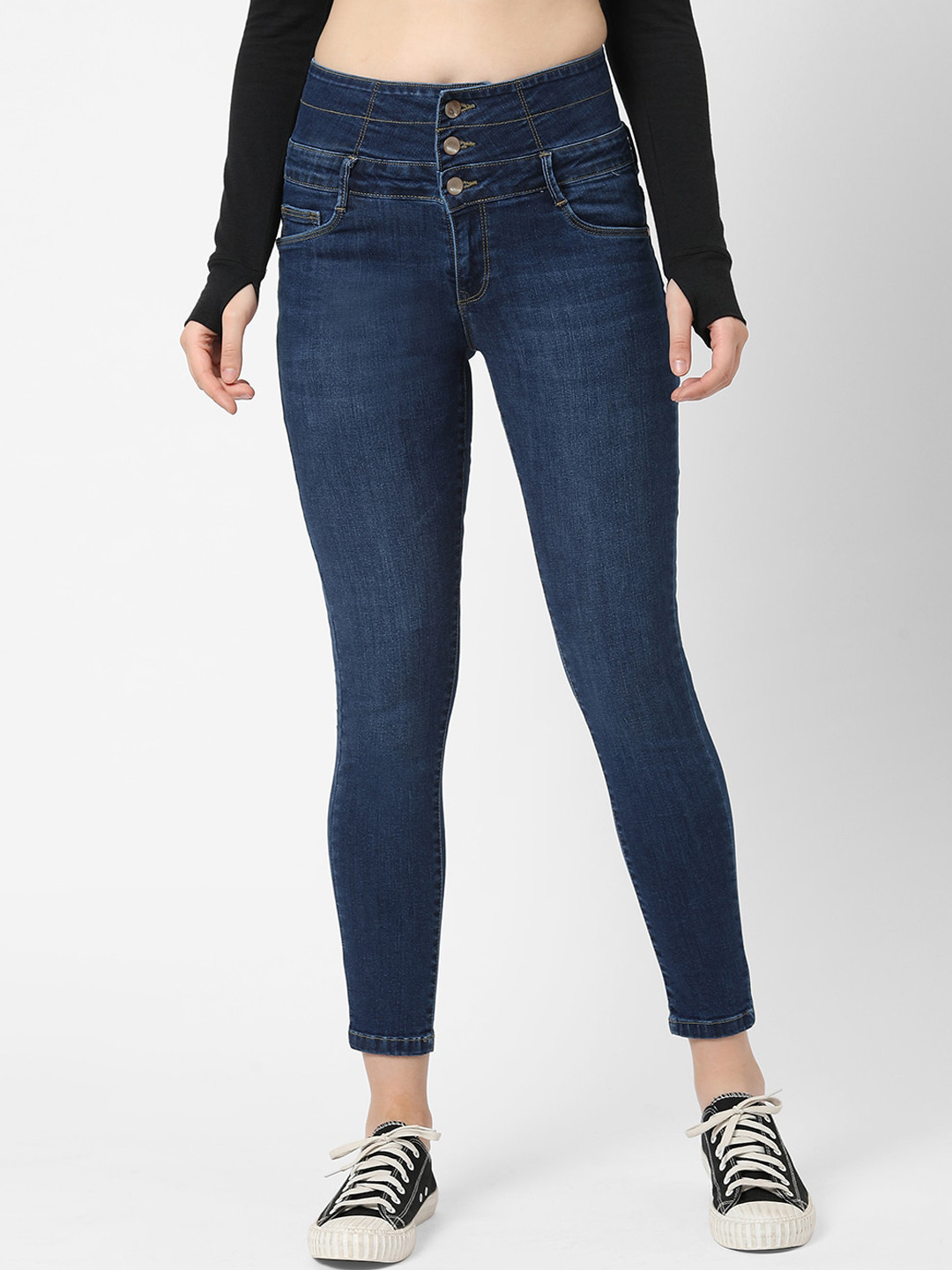 

Kraus Jeans Women Blue Super Skinny Fit High-Rise Light Fade Cropped Stretchable Jeans