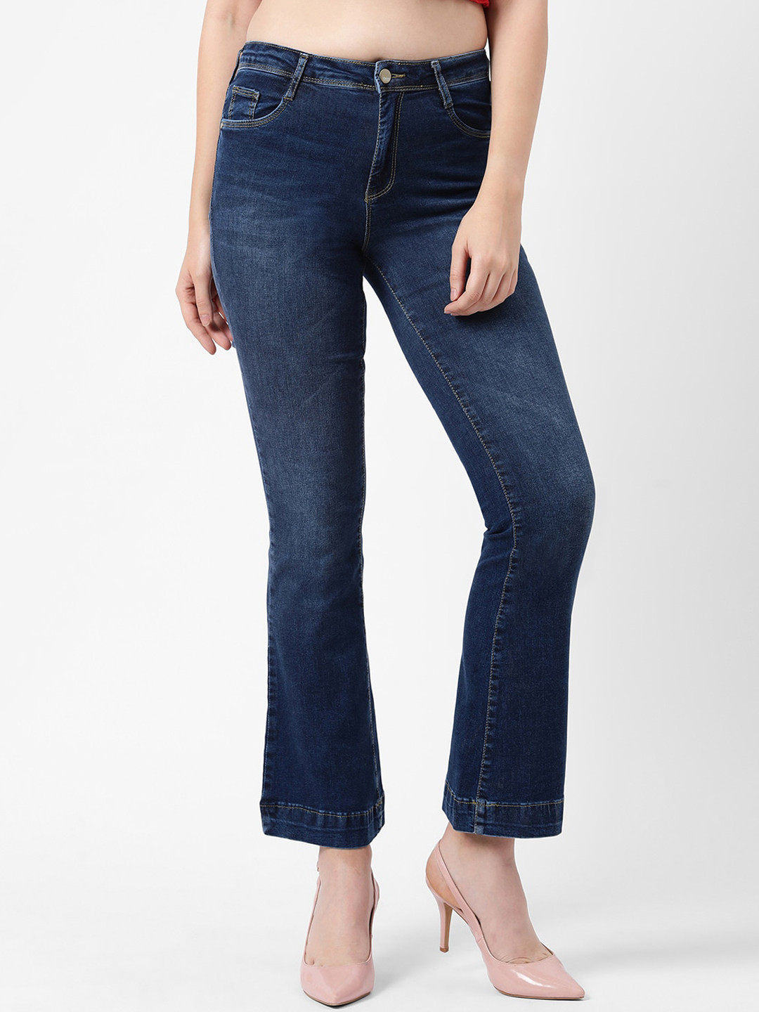 

Kraus Jeans Women Blue Flared High-Rise Light Fade Stretchable Jeans