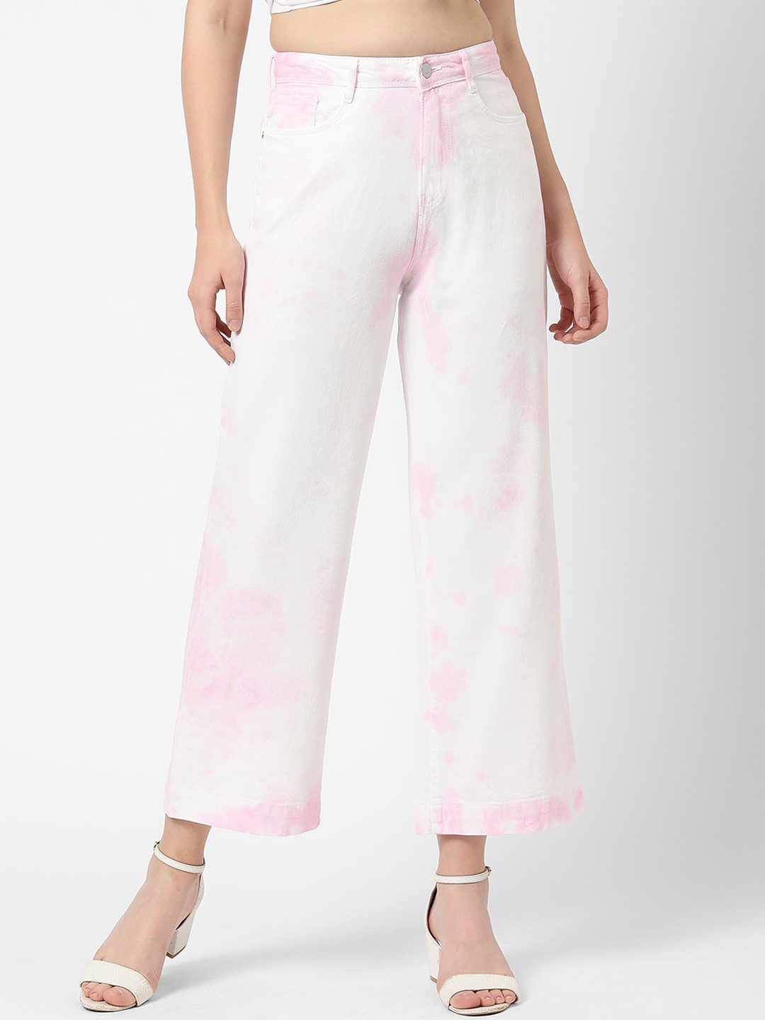 

Kraus Jeans Women Fuchsia High-Rise Heavy Fade Acid Wash Wide Leg Jeans