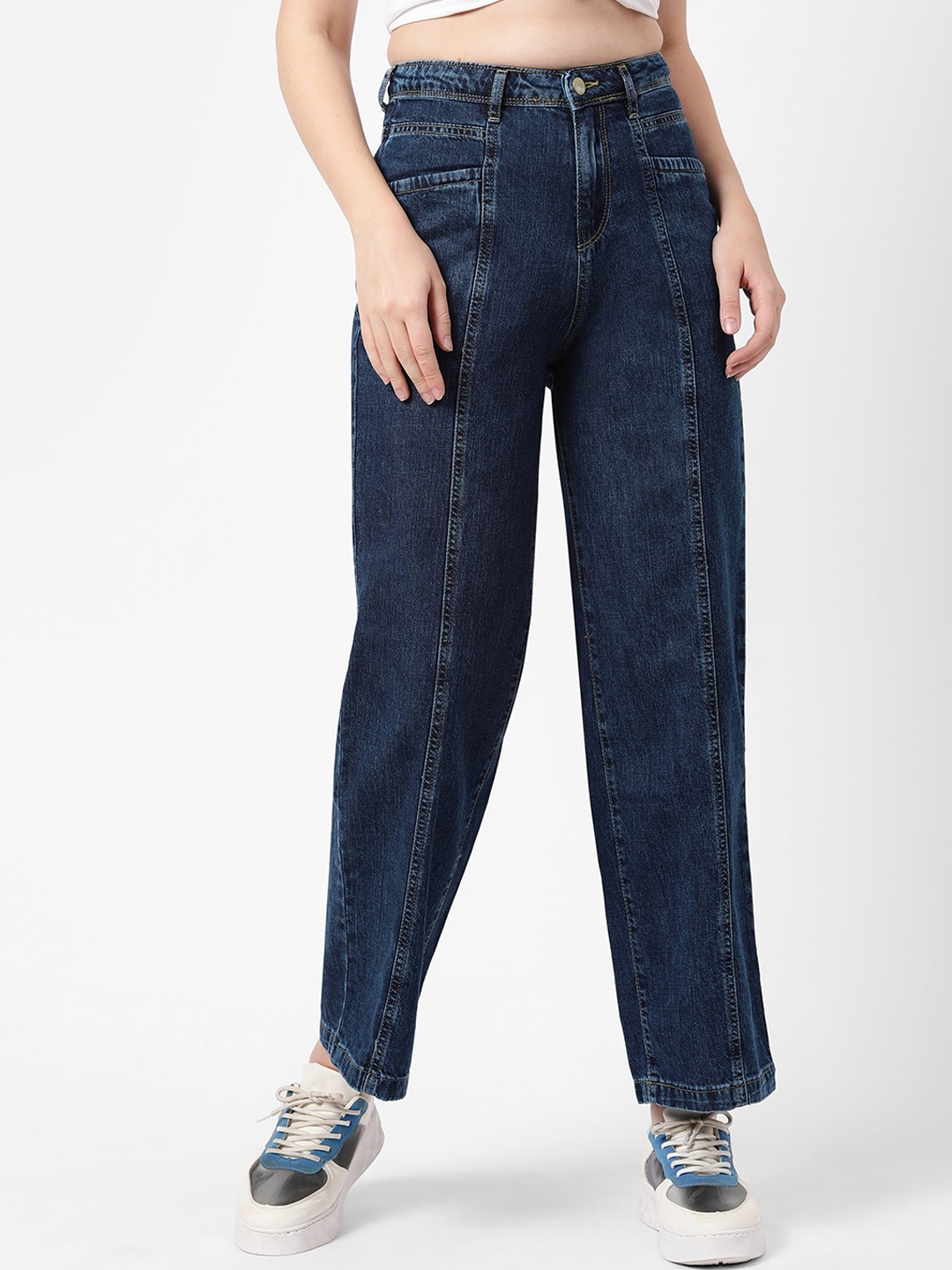 

Kraus Jeans Women Blue Wide Leg High-Rise Cotton Jeans