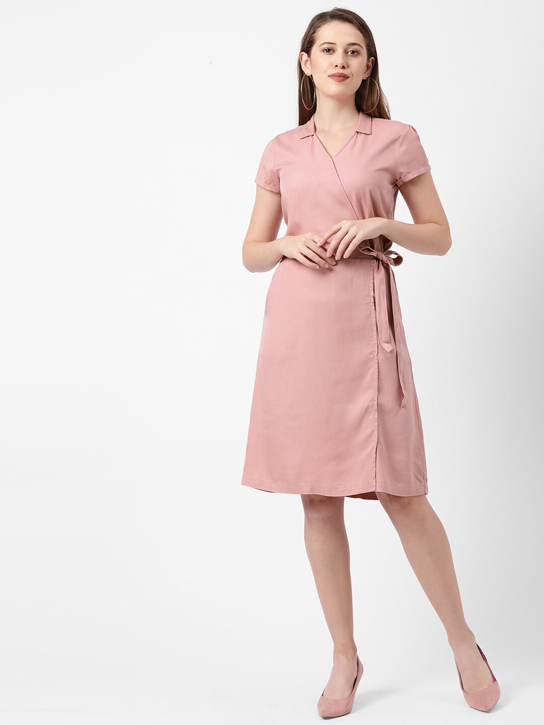 

Kraus Jeans Pink Solid Wrap Dress