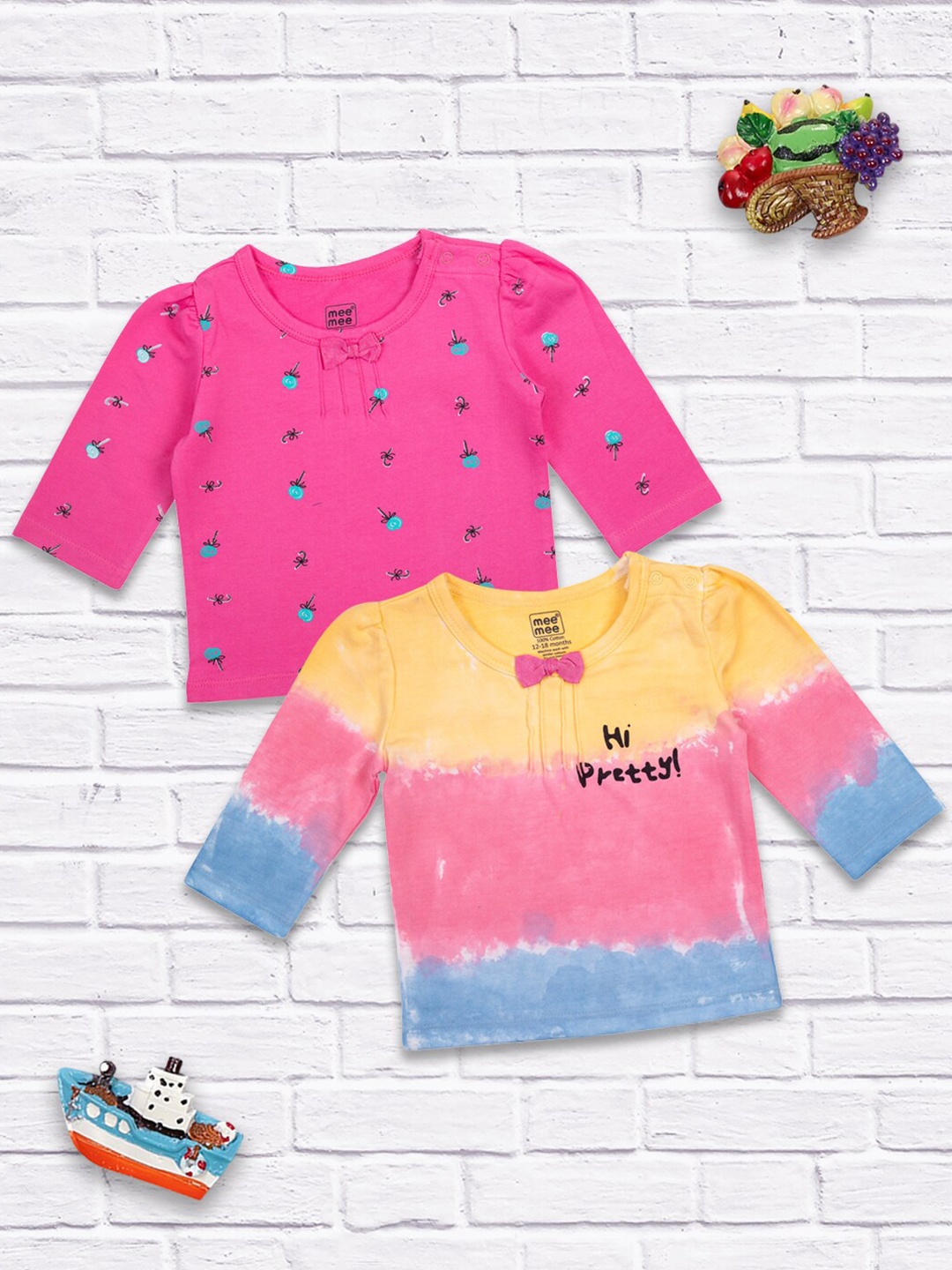 

MeeMee Pack Of 2 Pink & Yellow Print Top