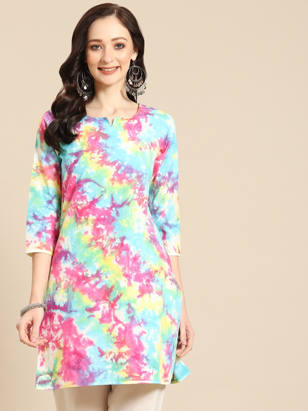 

Prakrti Multicoloured Hand Tie & Dye Pure Cotton Kurti, Multi