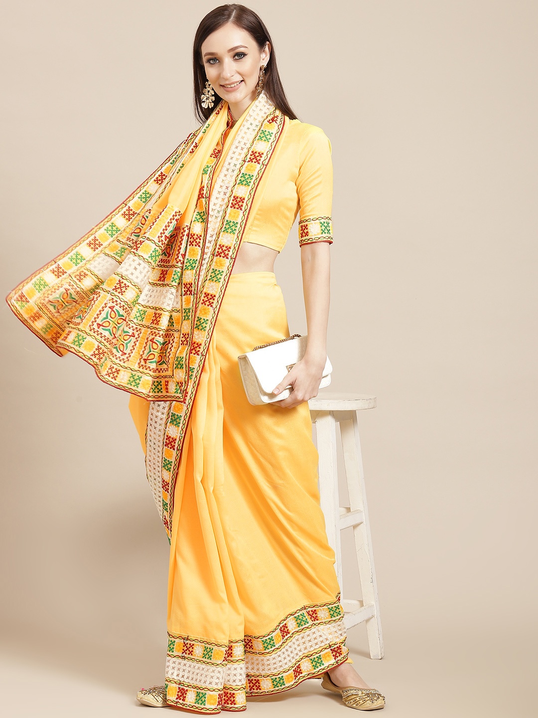 

SERONA FABRICS Yellow Embroidered Border Saree