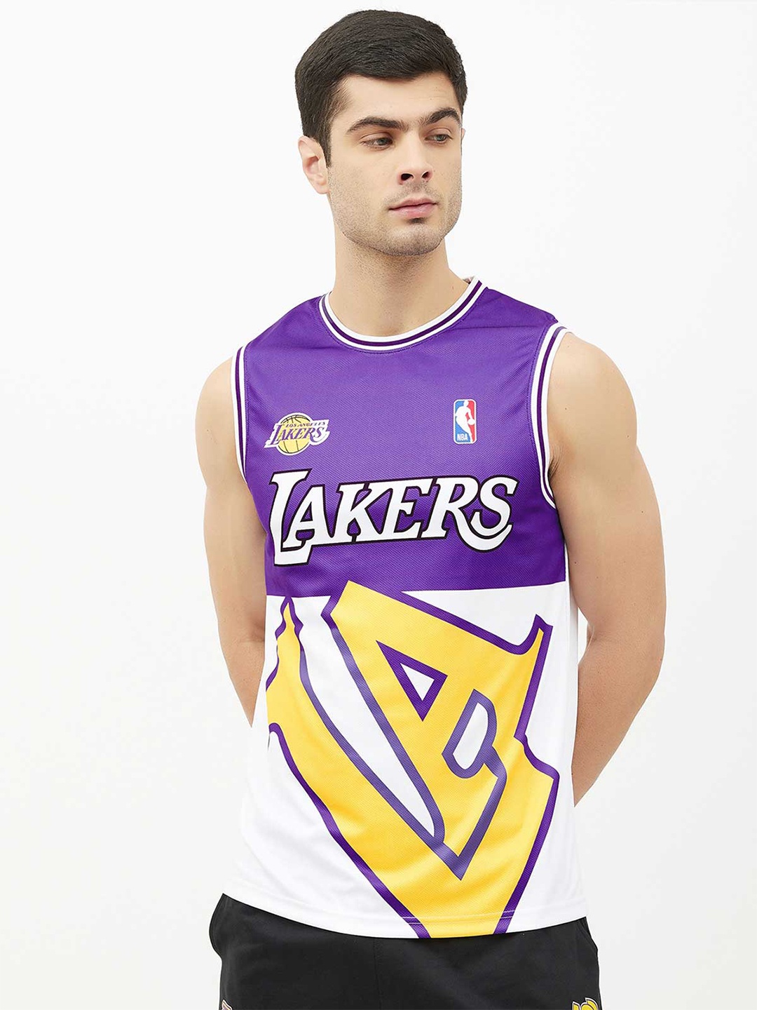 

NBA Men White Los Angeles Lakers Printed Sublimation Applique Loose T-shirt