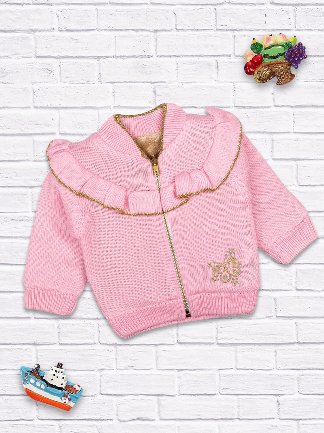 

MeeMee Girls Pink & Beige Cotton Reversible Front-Open