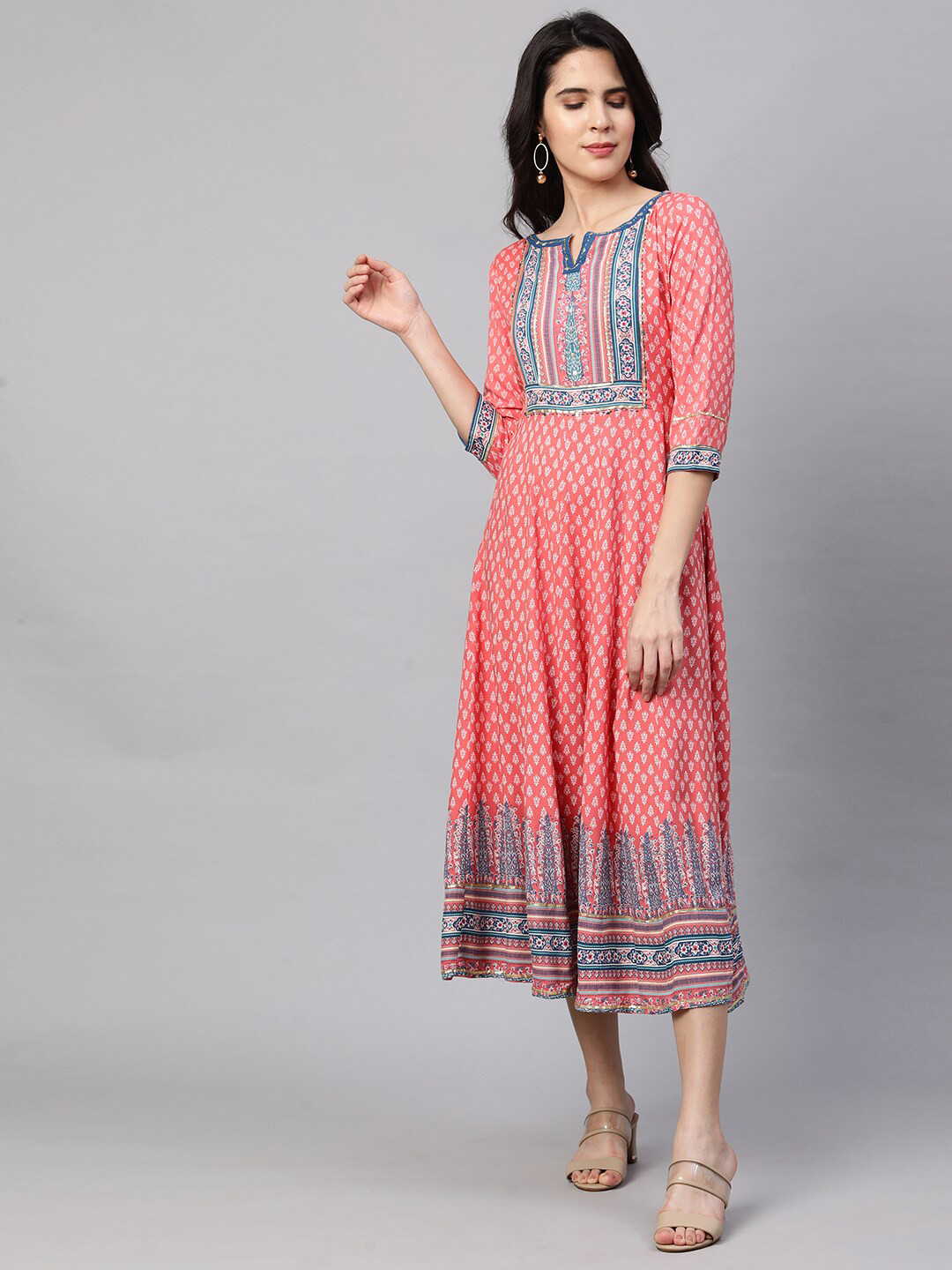 

FASHOR Women Pink Ethnic Motifs Printed Midi Dress