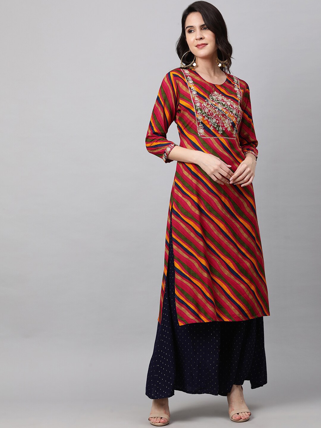 

FASHOR Women Multicoloured Leheriya Printed Kurta, Multi