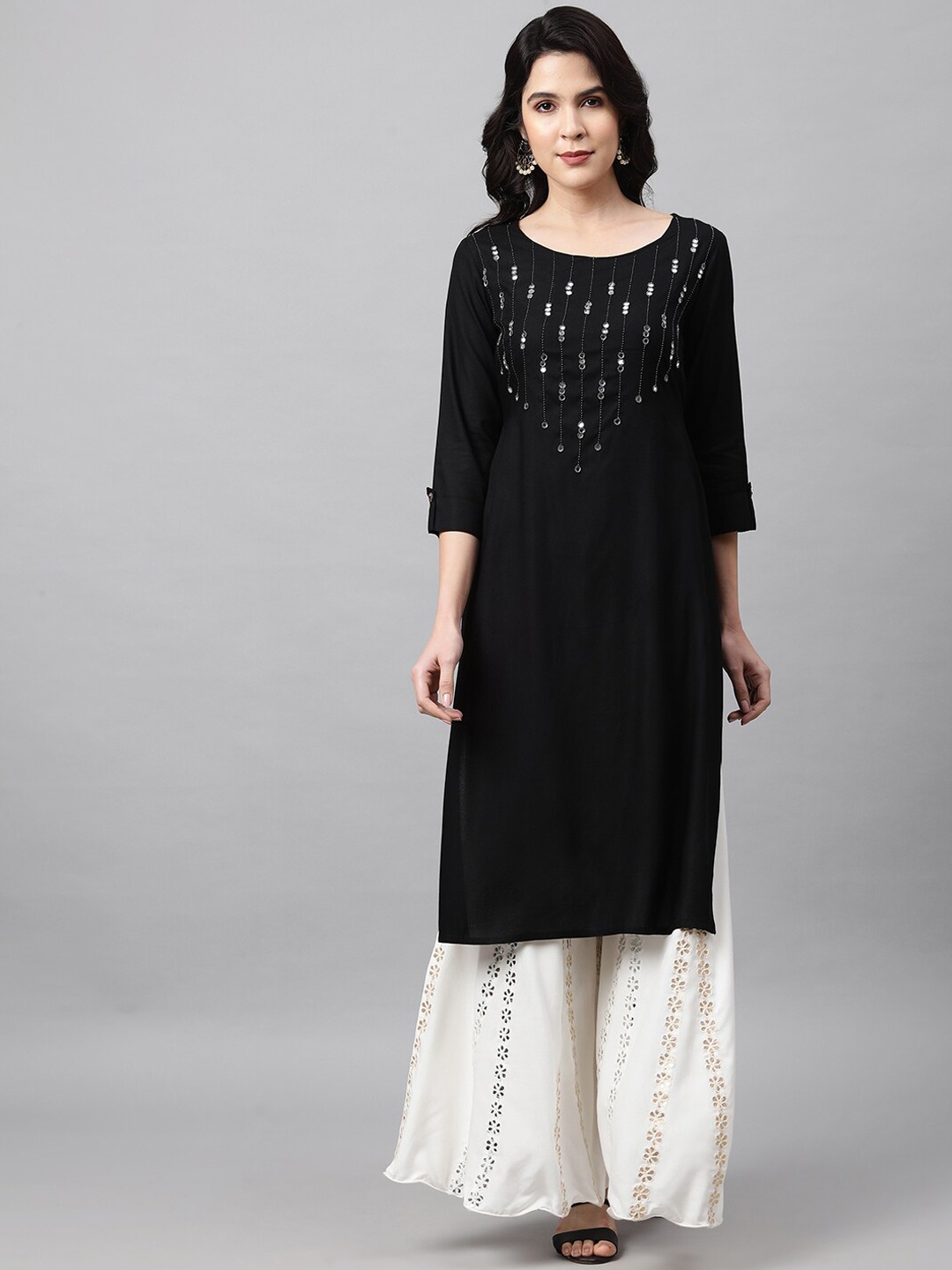 

FASHOR Women Black Embellished Kurta