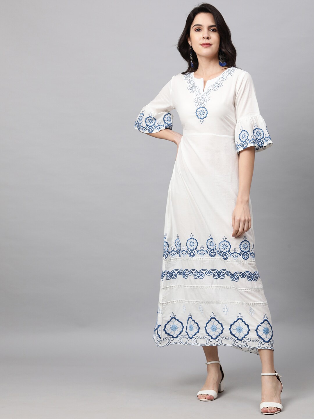 

FASHOR White Ethnic Motifs Maxi Dress