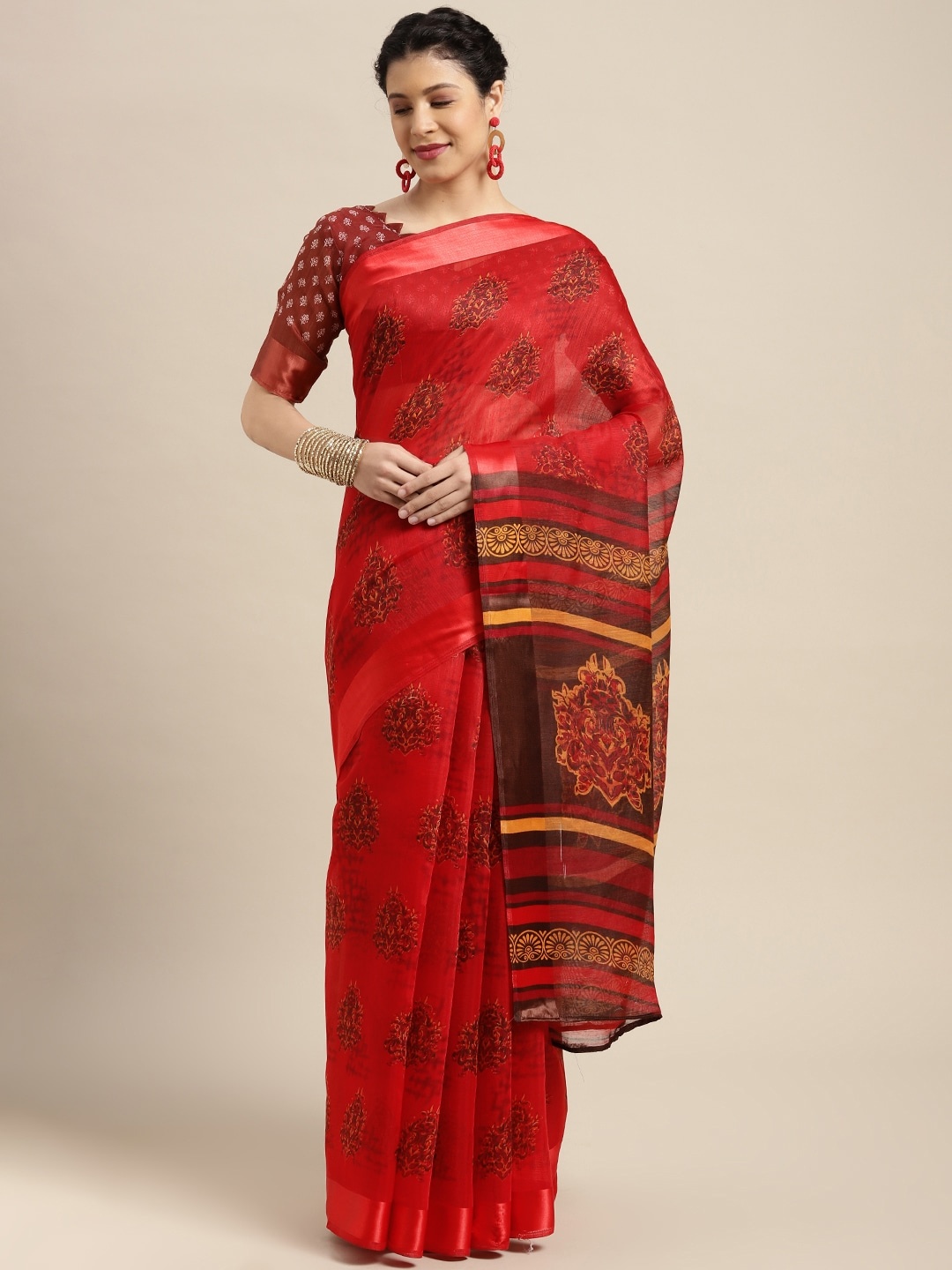 

KALINI Red & Maroon Ethnic Motifs Saree