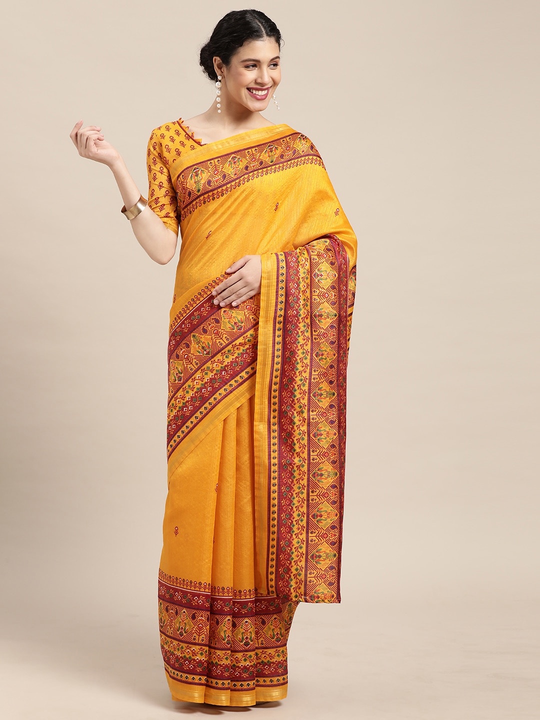 

KALINI Mustard & Maroon Ethnic Motifs Saree