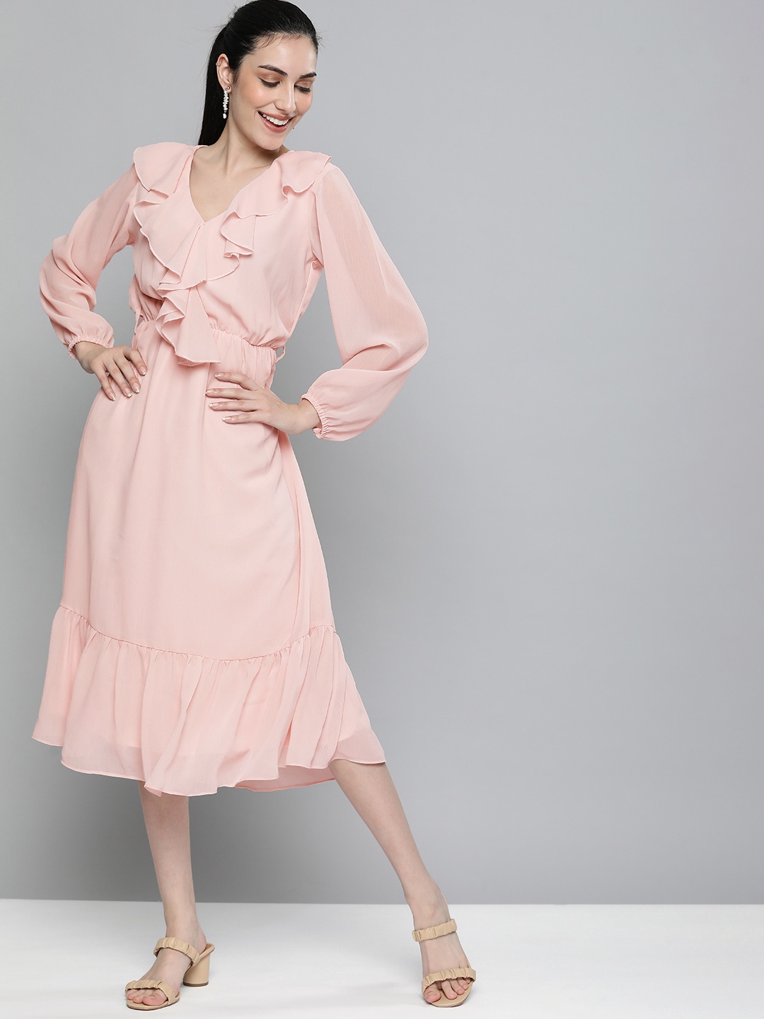 

Kvsfab Pink Sustainable Georgette Frilled Dress