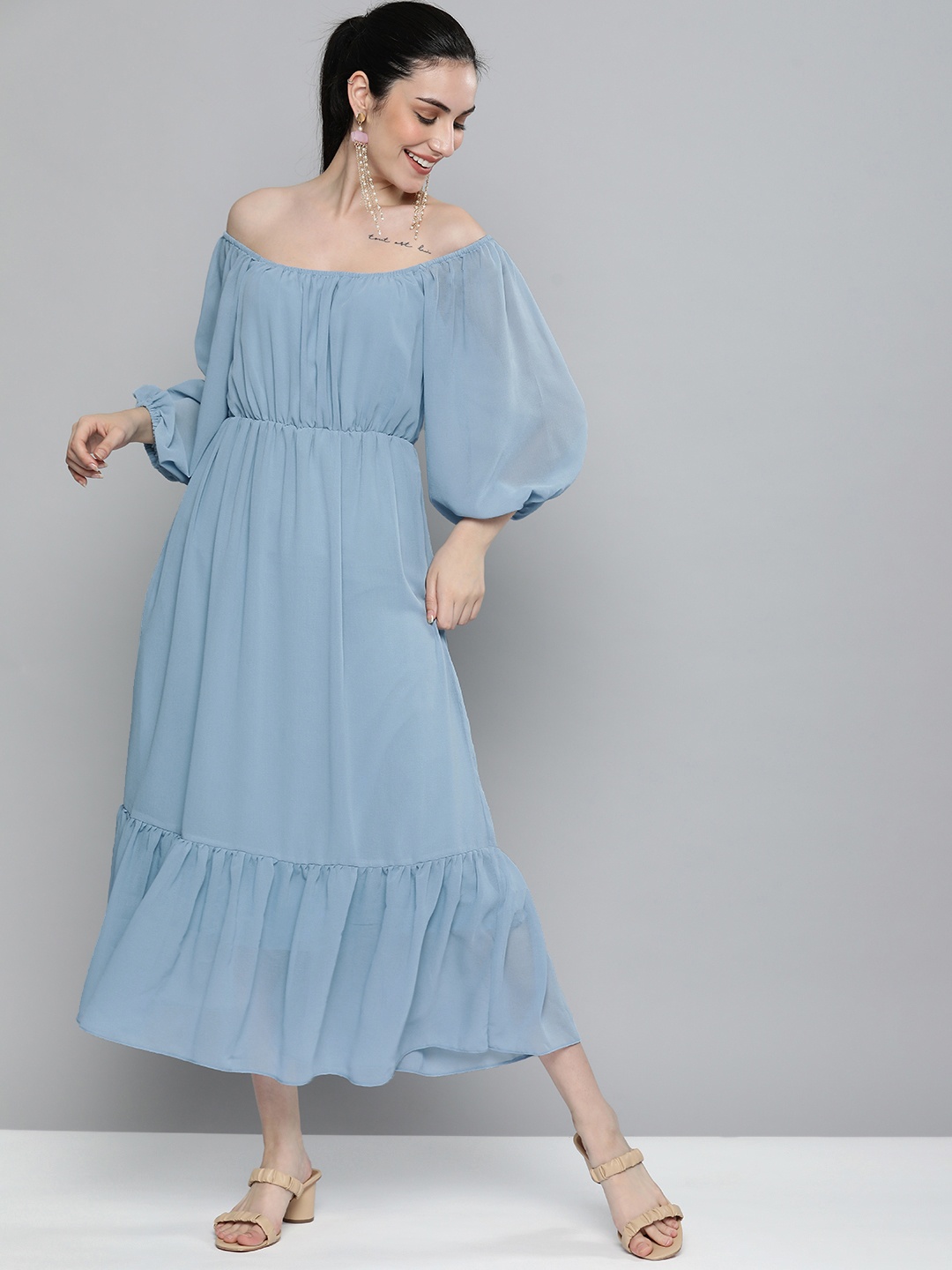 

Kvsfab Turquoise Blue Georgette A-Line Dress