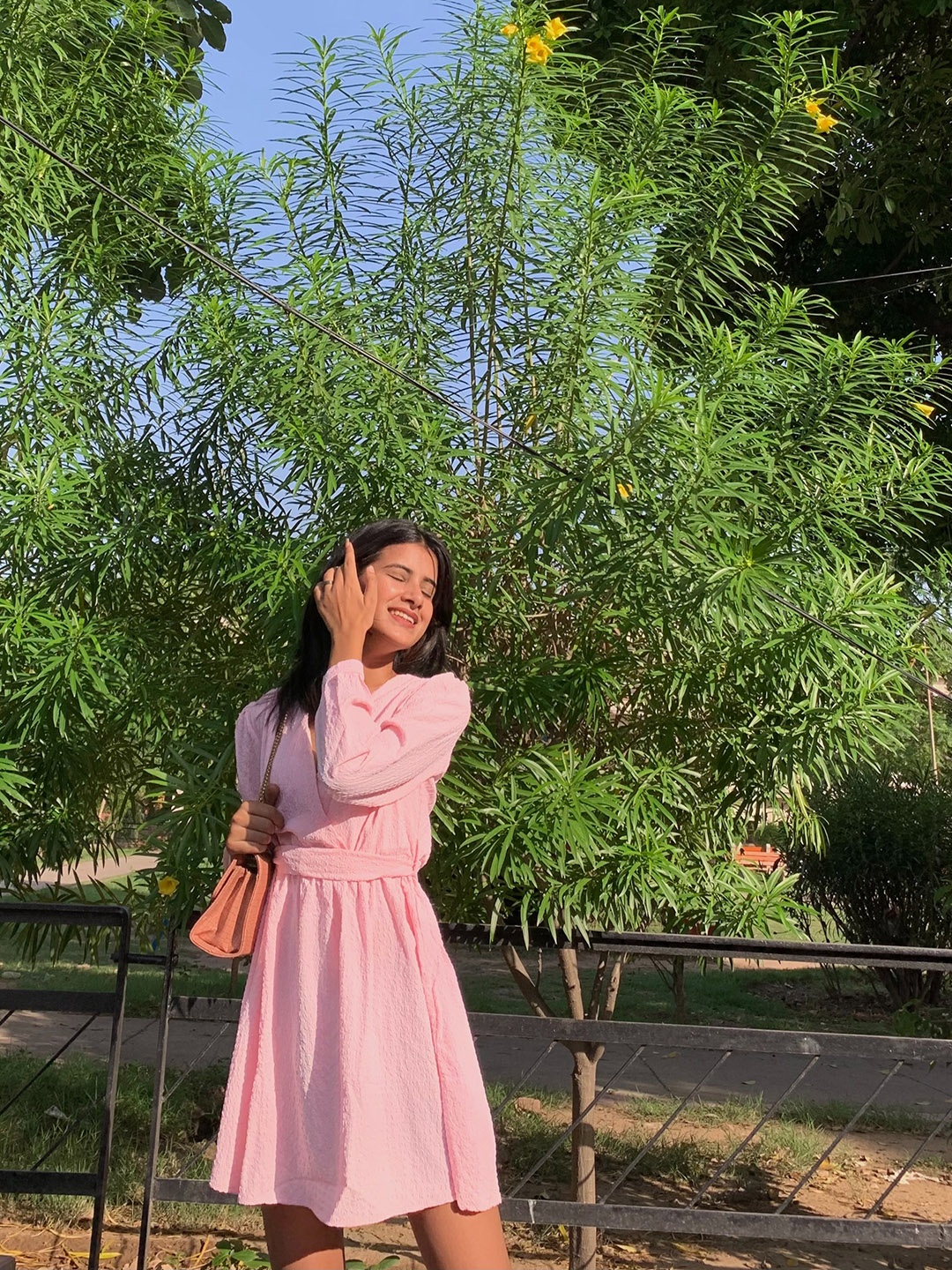 

SASSAFRAS Pink Crepe Mini Dress