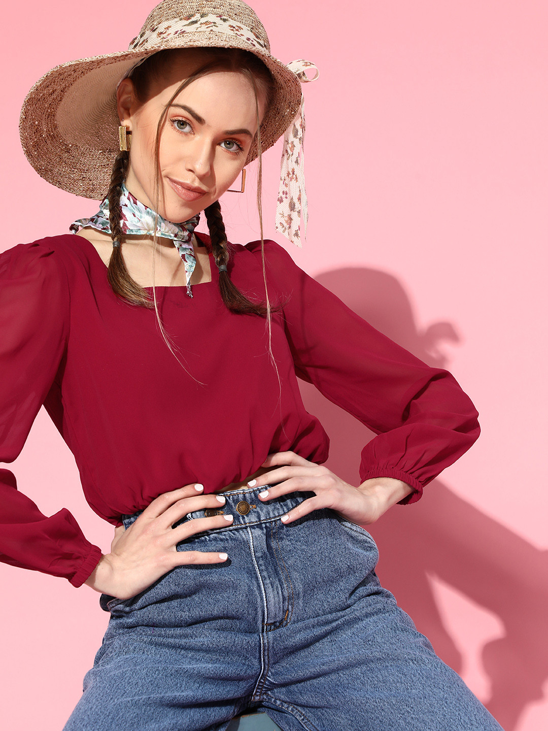 

SASSAFRAS Women Maroon Solid Crop Top