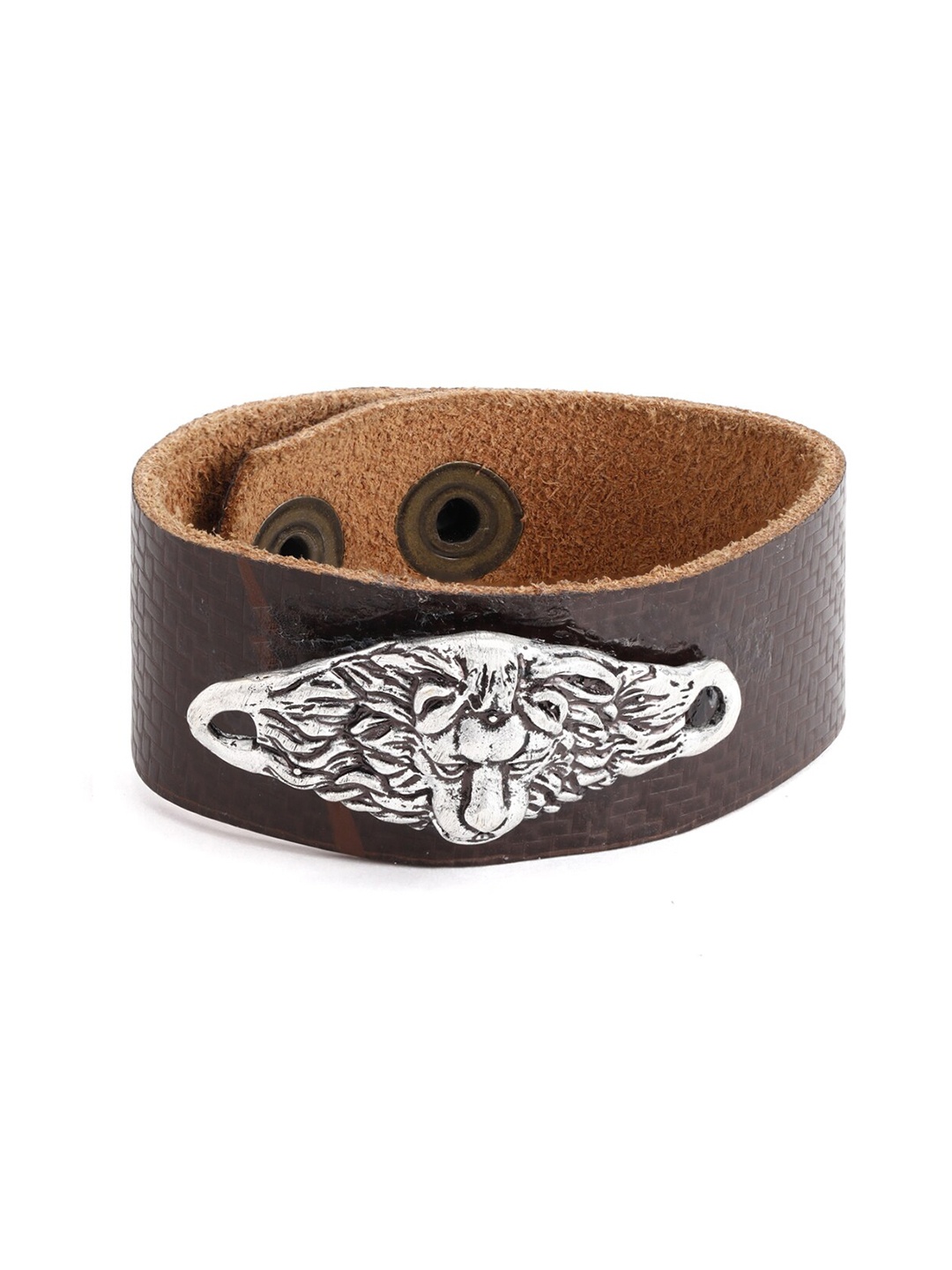 

The Roadster Lifestyle Co Men Brown Tiger Design Leather Cuff Bracelet