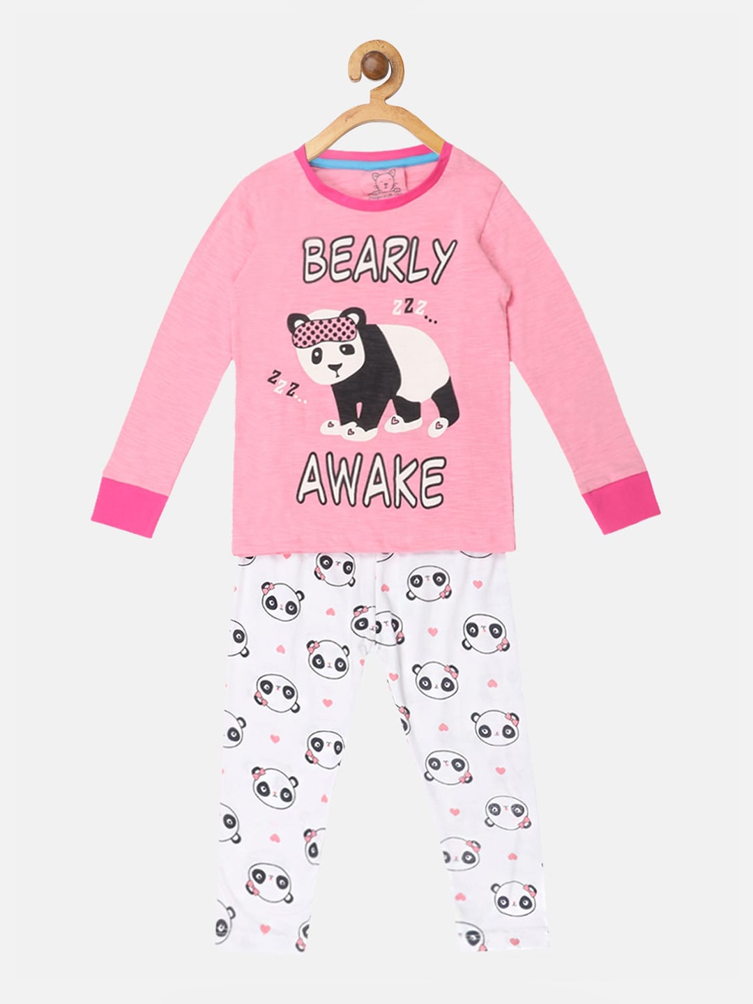 

Lazy Shark Girls Pink & White Printed Night suit