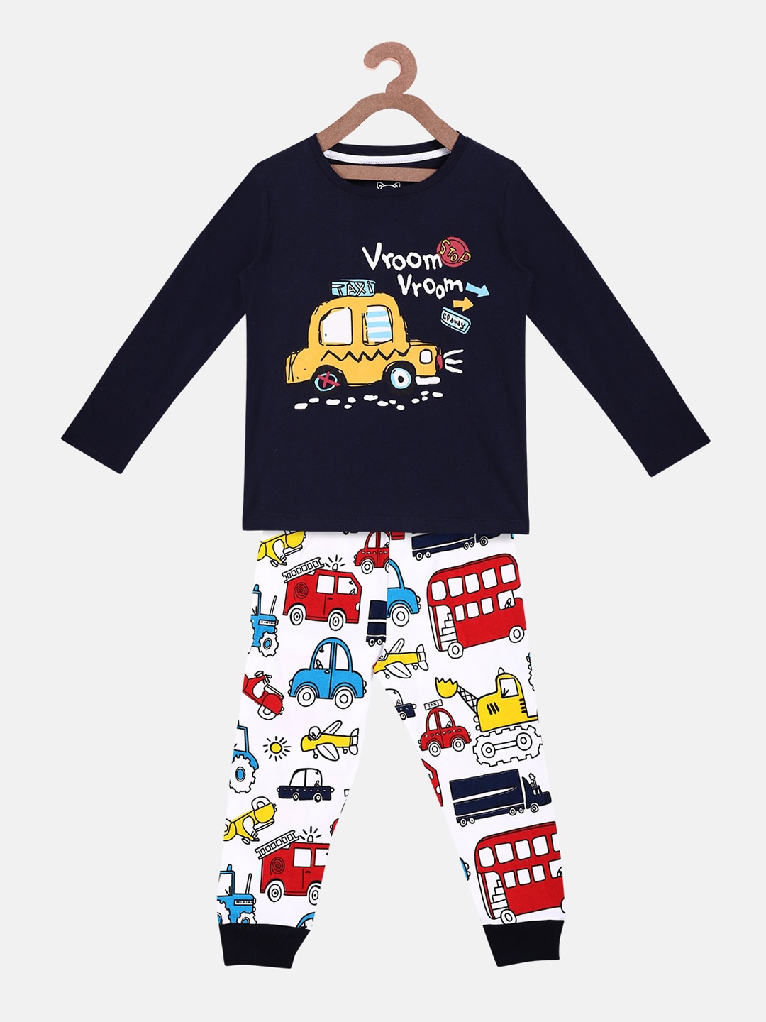 

Lazy Shark Girls Navy Blue & White Printed Night suit