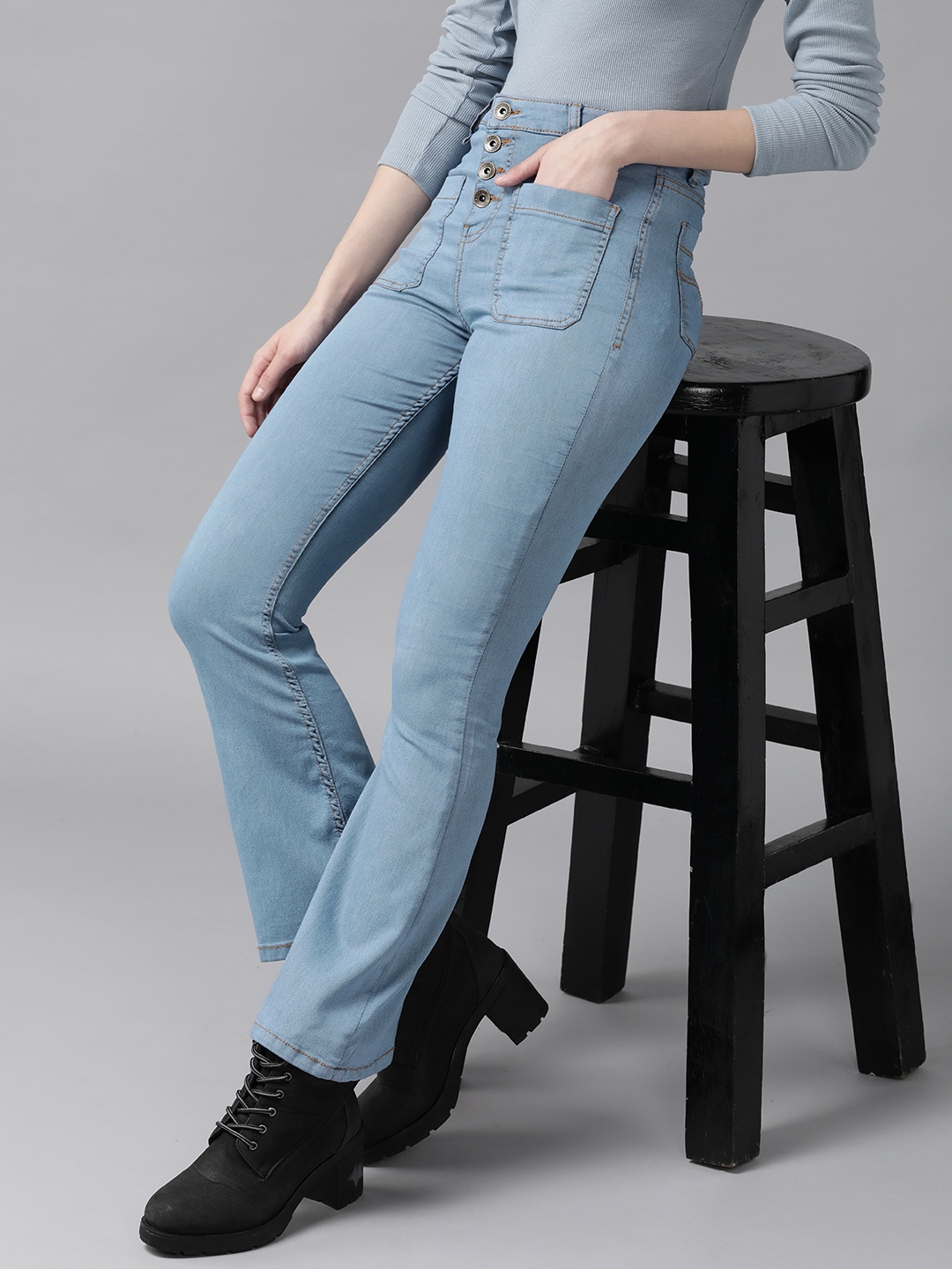 

Roadster Women Blue Skinny Flared High-Rise Jeans