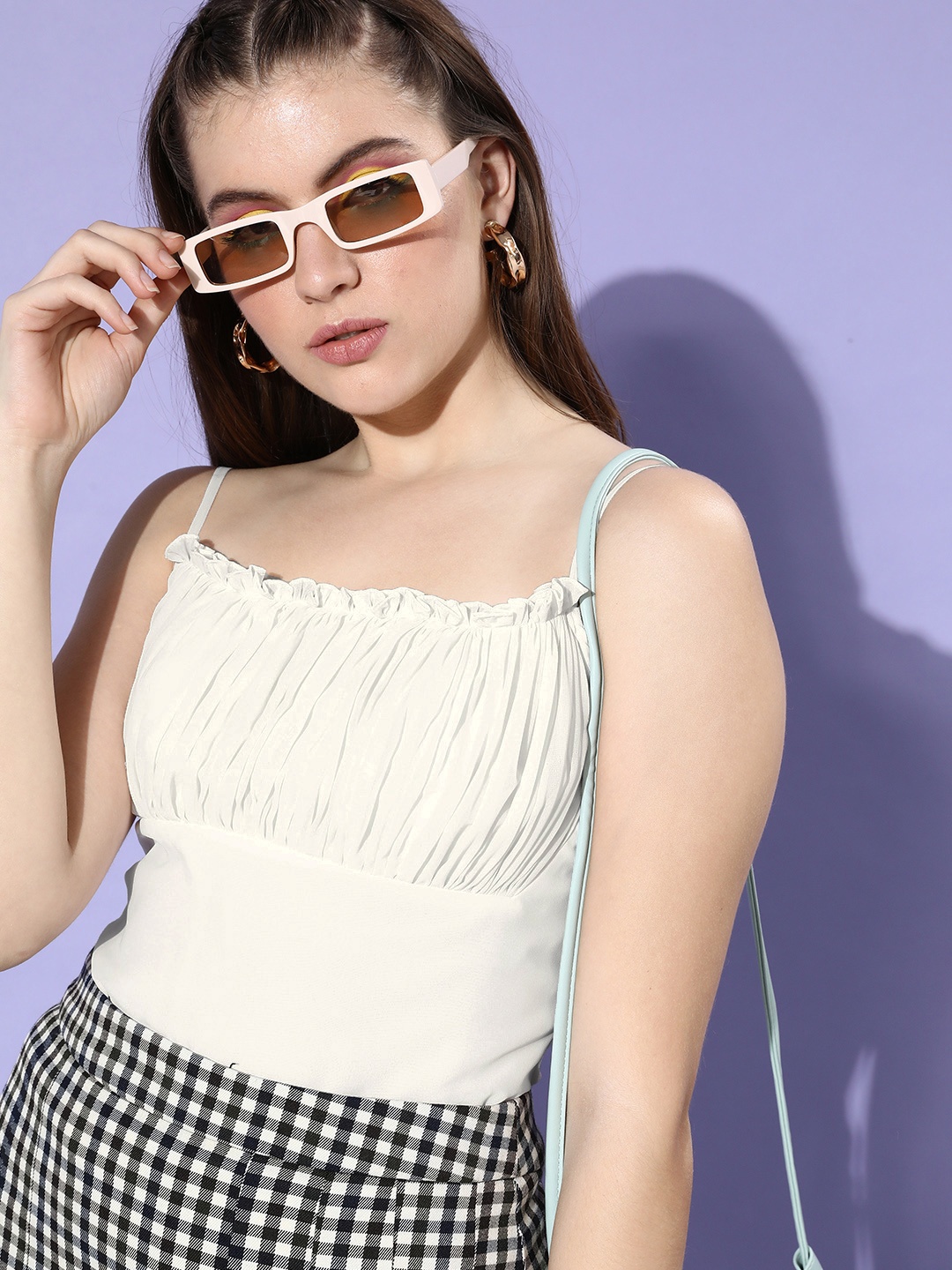 

MISH White Solid Ruched Georgette Top