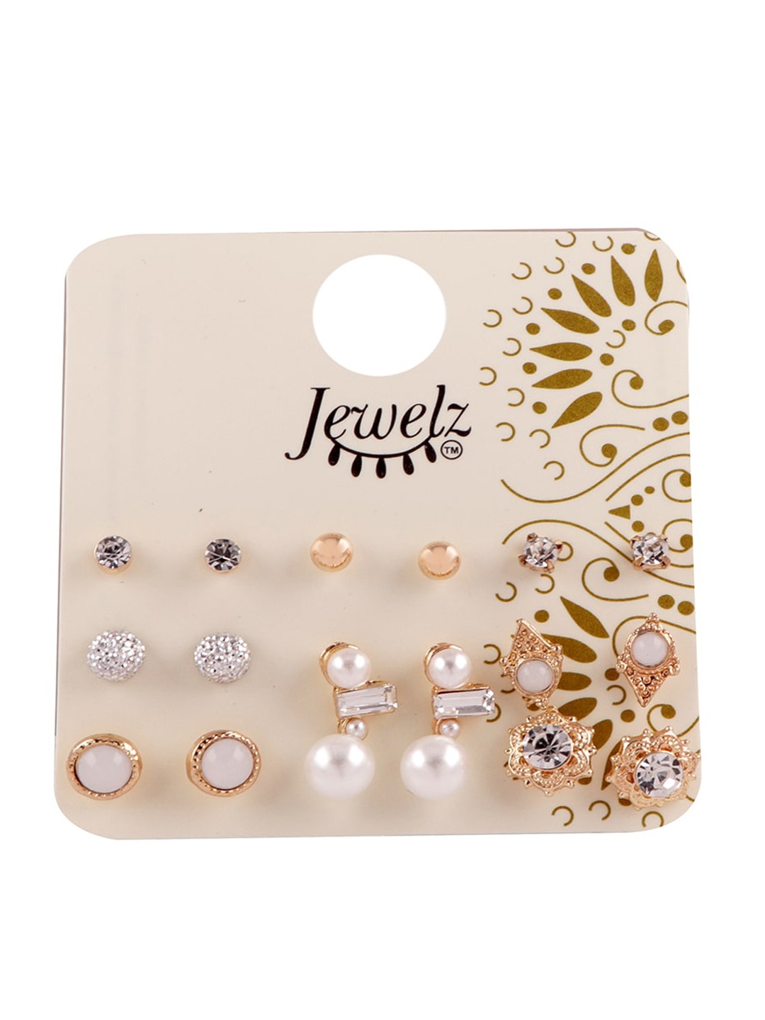 

Jewelz Gold-Toned Pack of 9 Contemporary Gold Plated Studs Earrings