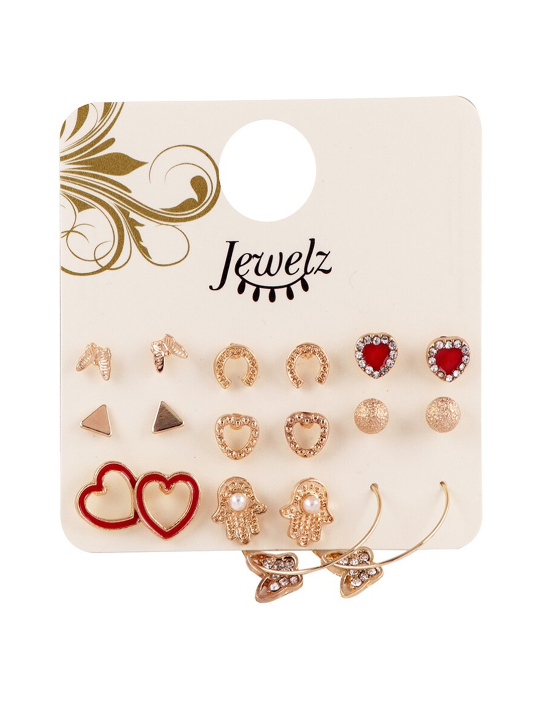 

Jewelz Gold-Toned Pack of 9 Contemporary Gold Plated Studs Earrings