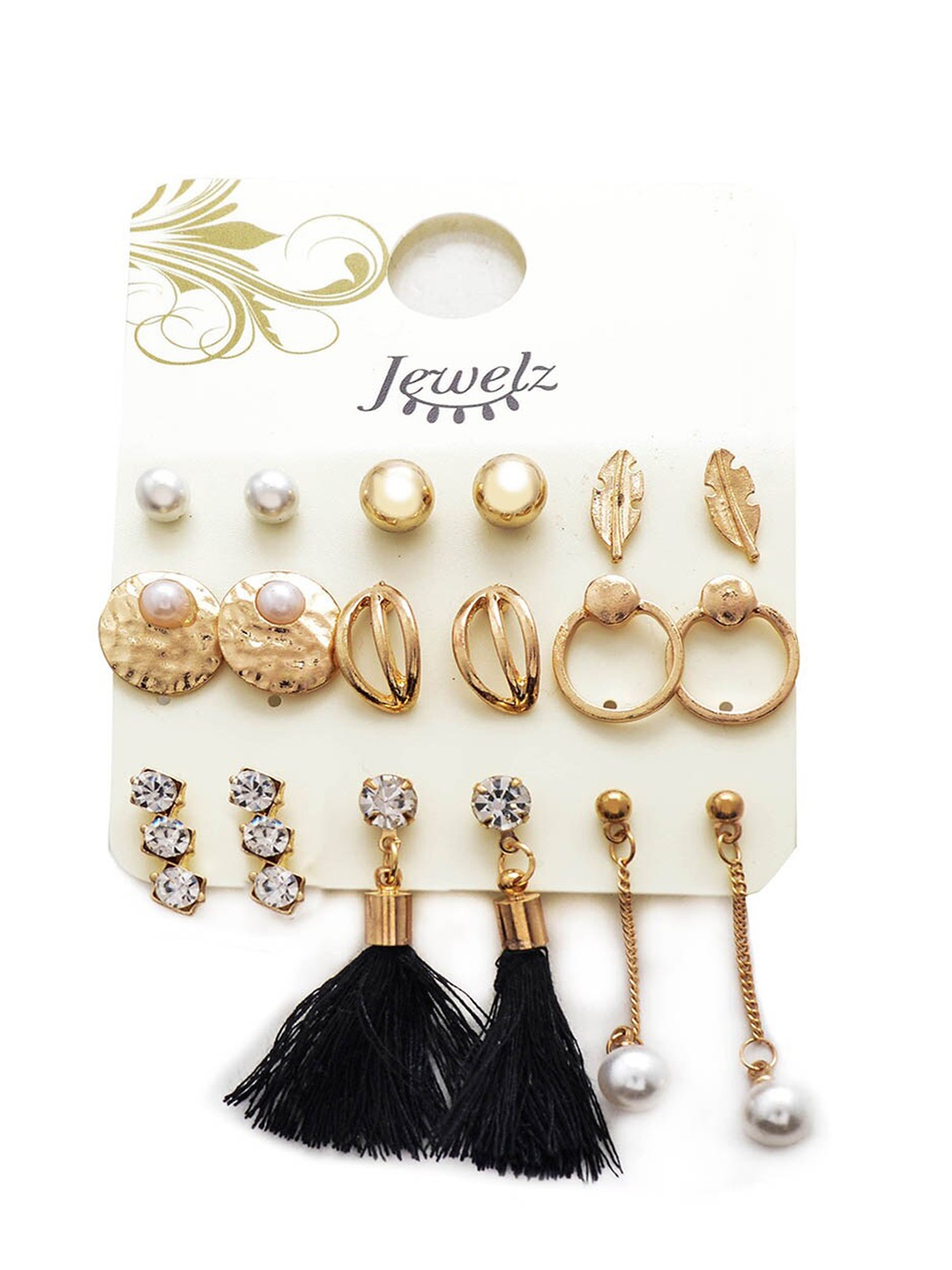 

Jewelz Set of 9 Gold-Plated Contemporary Studs & Drop Earrings