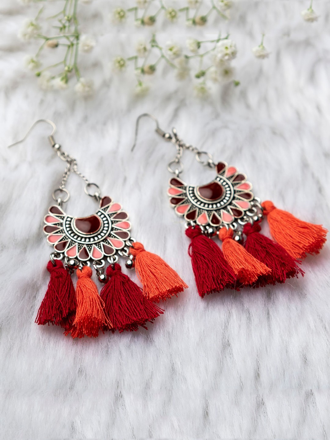 

Jewelz Red Silver-Plated Contemporary Drop Earrings