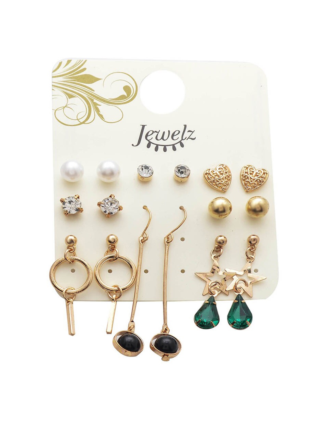 

Jewelz Set of 8 Gold-Toned Contemporary Earrings