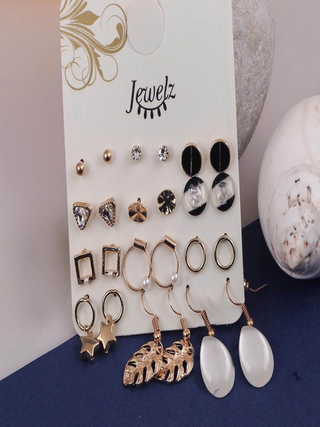 

Jewelz Gold-Plated Set of 12 Pairs Contemporary Studs Earrings