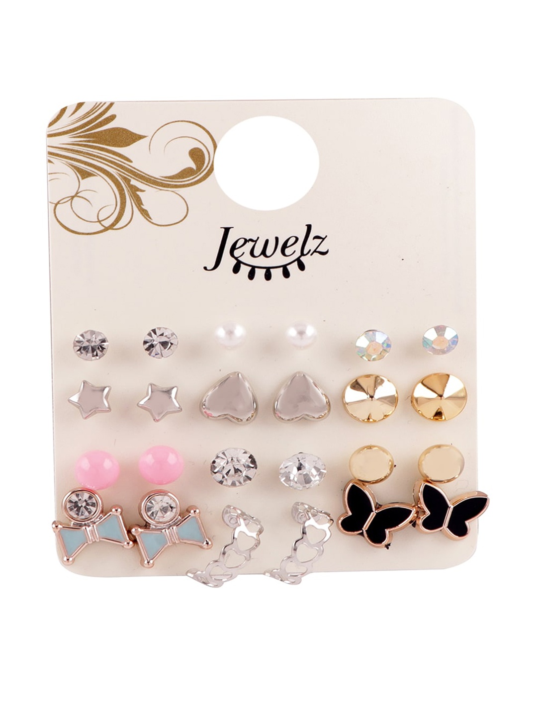 

Jewelz Set Of 12 Silver-Toned Contemporary Studs Earrings