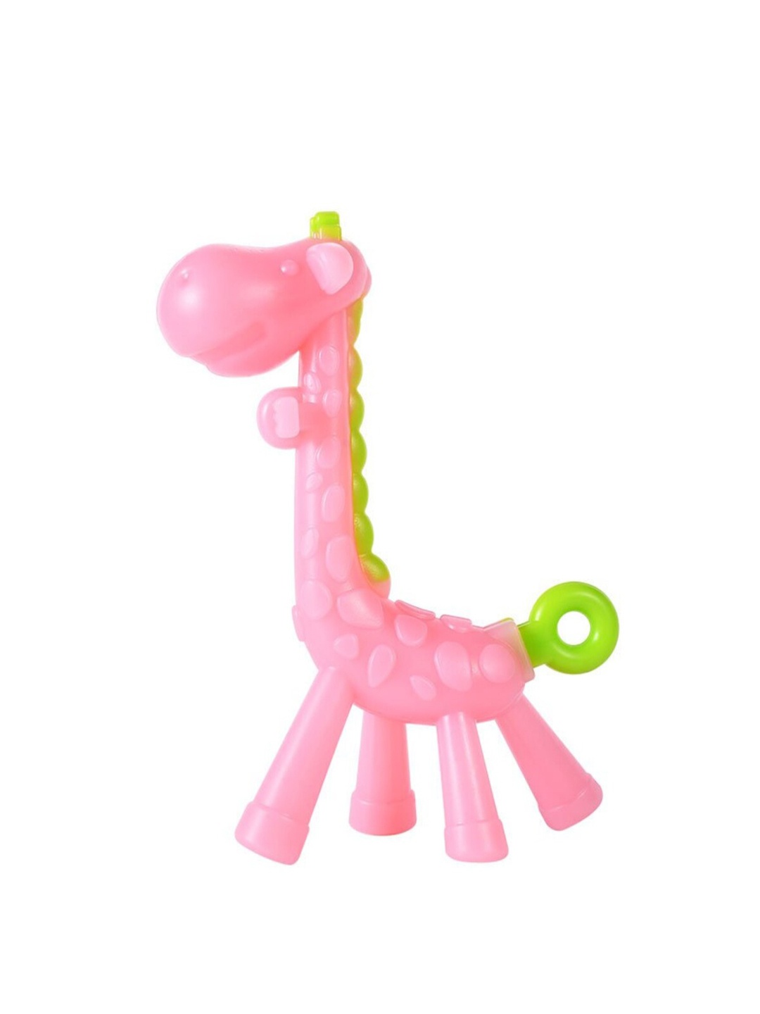 

GUCHIGU Kids Pink & Green Textured Baby Silicone Giraffe Teether Toy