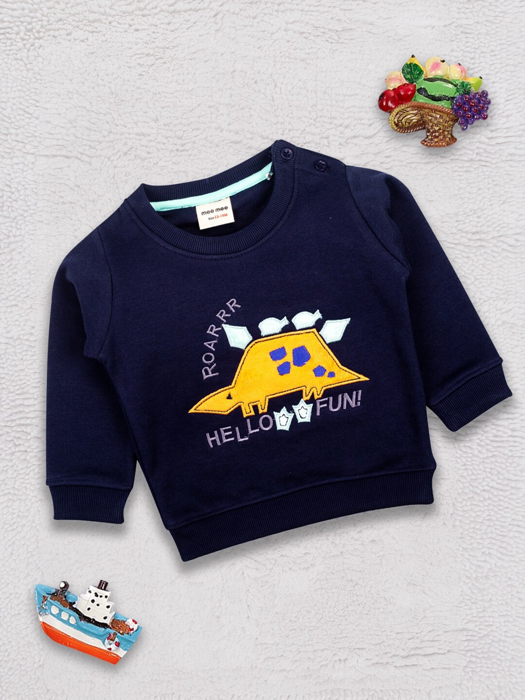 

MeeMee Boys Navy Blue Typography Printed Applique T-shirt