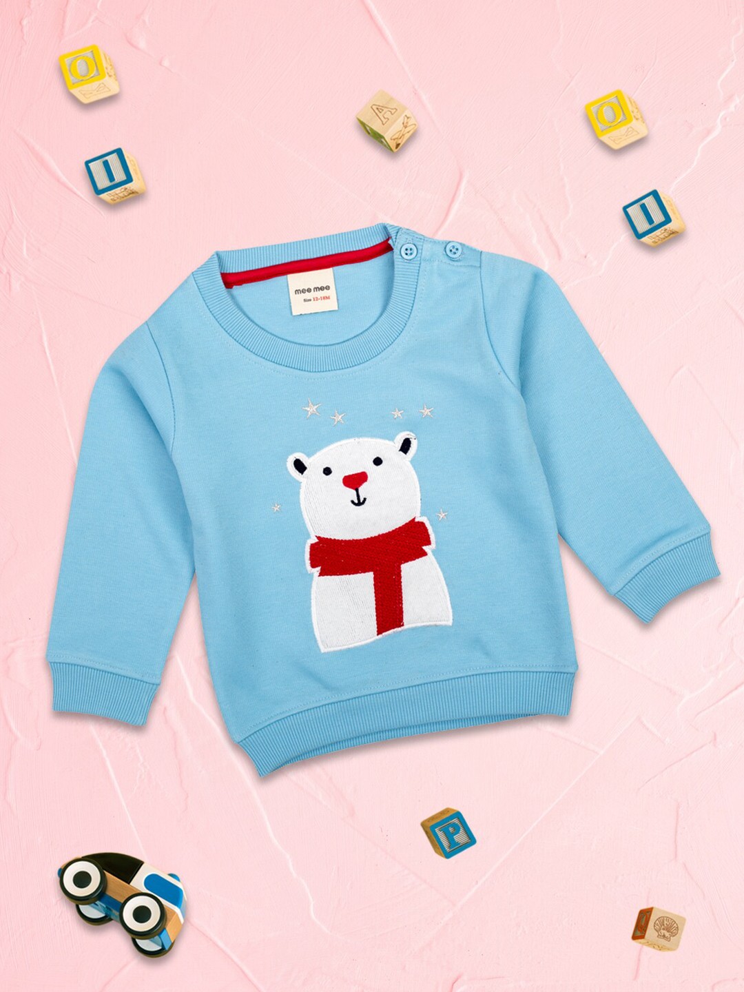 

MeeMee Boys Blue Embroidered Regular Fit Cotton Sweatshirt