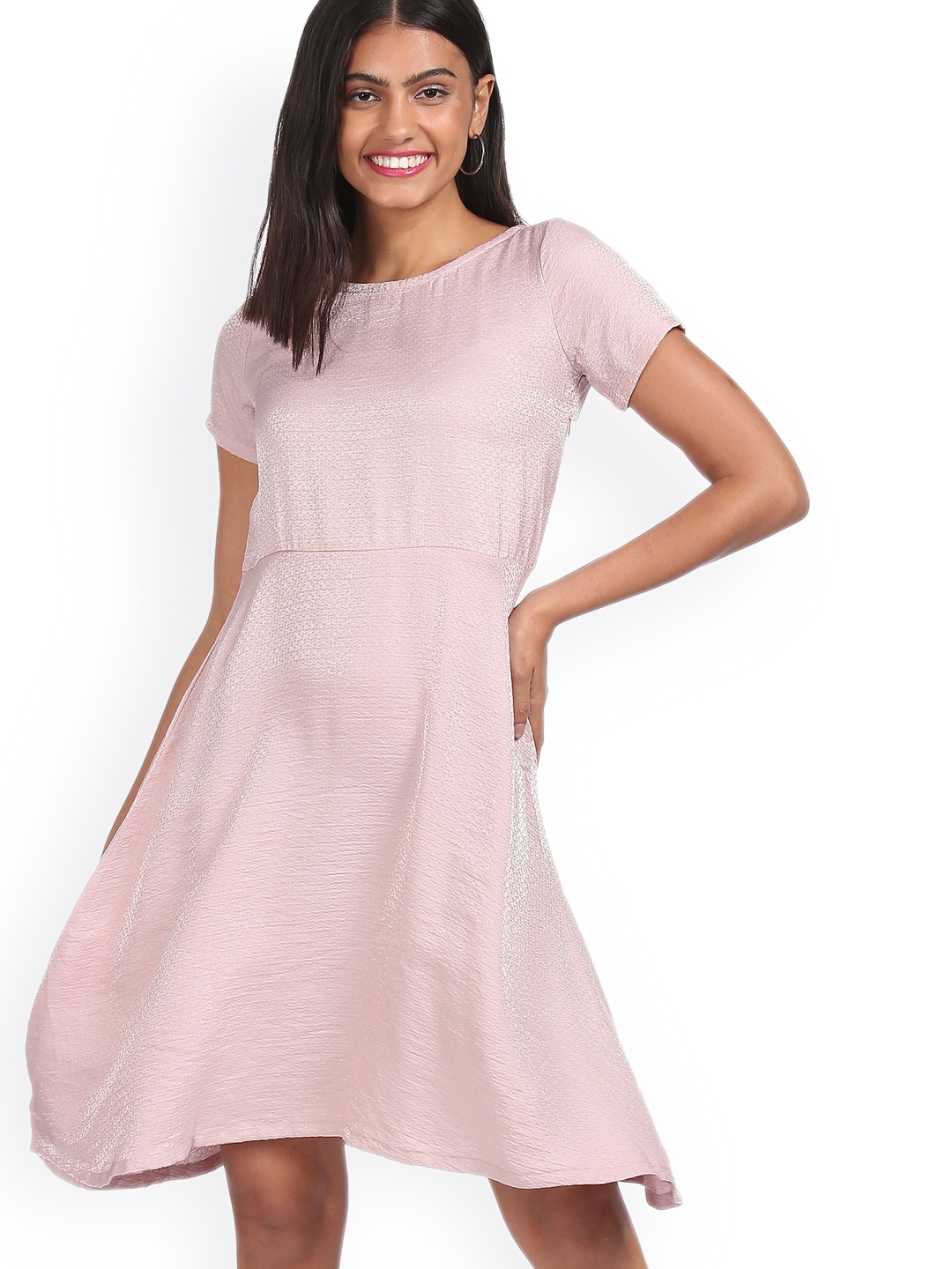

Sugr Pink Embellished Patterned Winter Fit & Flare Dress