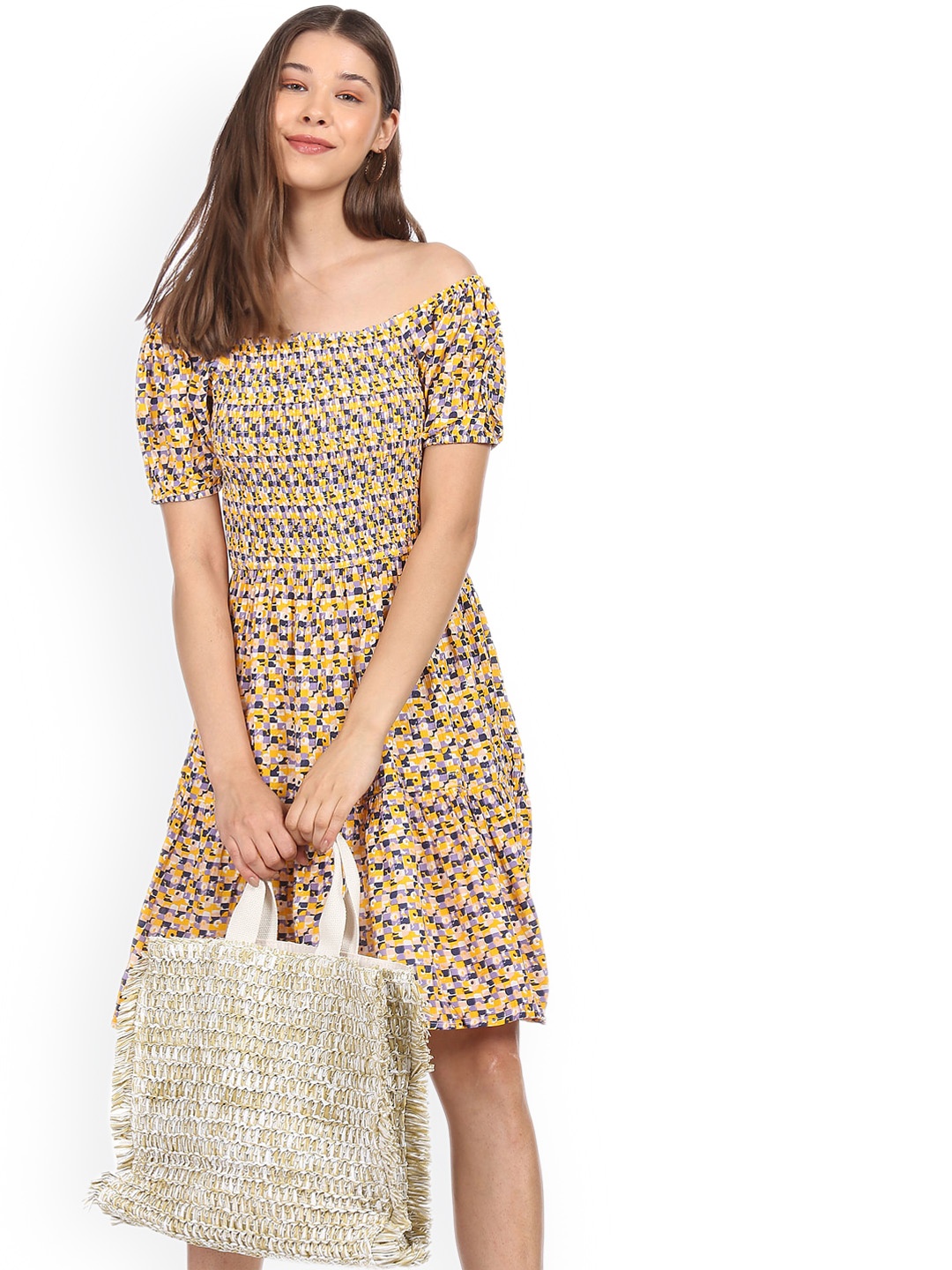 

Sugr Multicoloured Off Shoulder Printed Dress, Multi