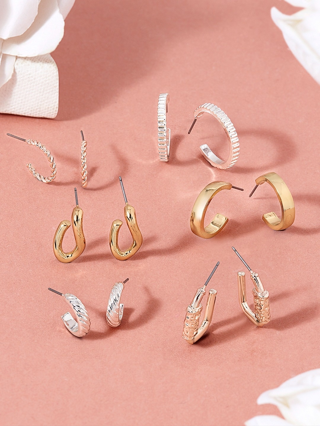 

AMI Set Of 6 Gold-Plated & White Half-Hoop Earrings