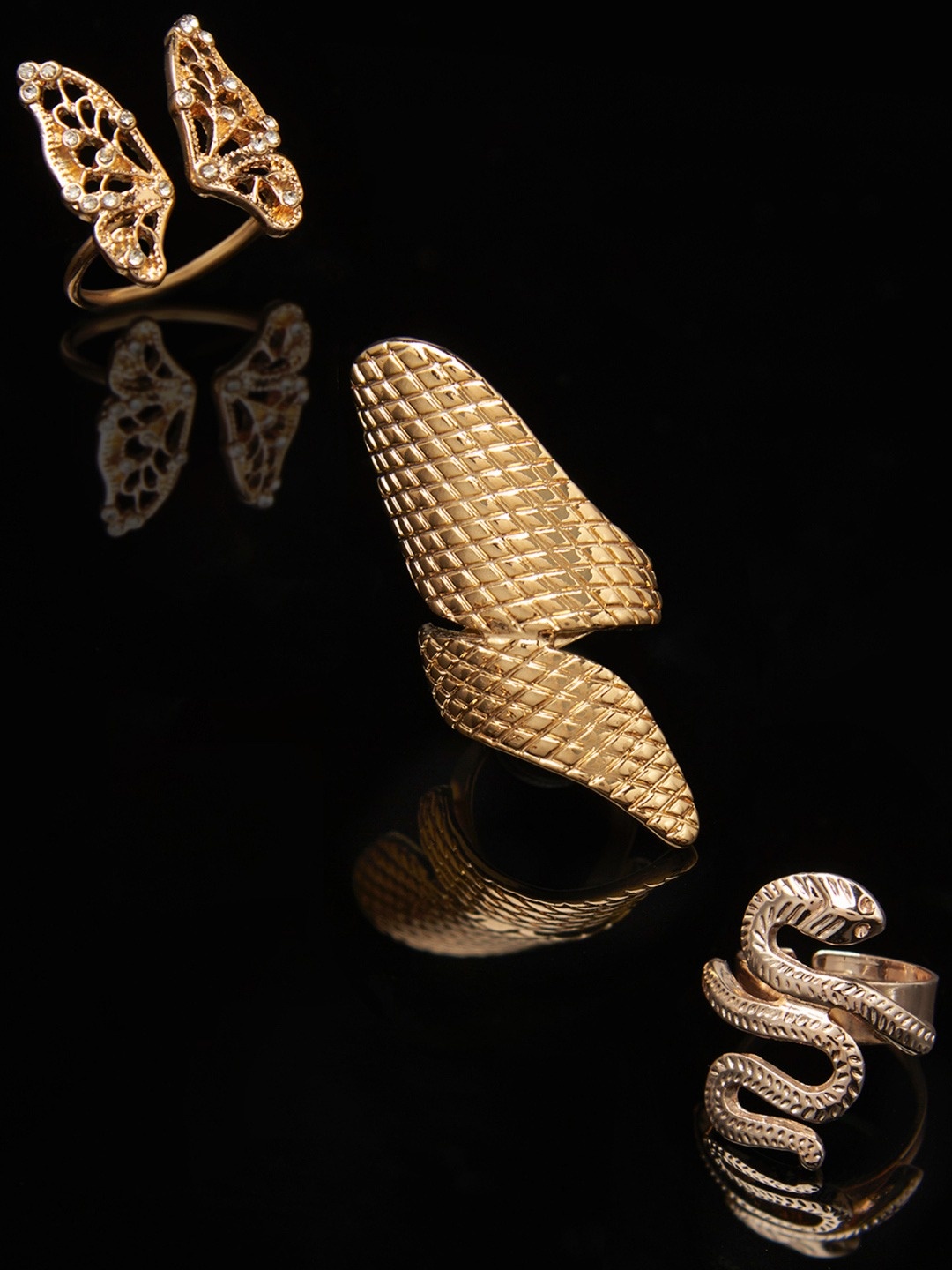 

AMI Set Of 3 Gold-Plated & Stone-Studded Finger Rings