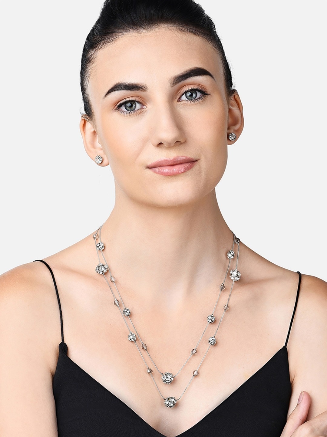 

AMI Silver-Plated White Stone Studded Jewellery Set