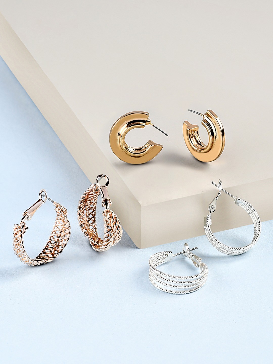 

AMI Set of 3 Gold-Plated & Silver-Toned Contemporary Hoop Earrings