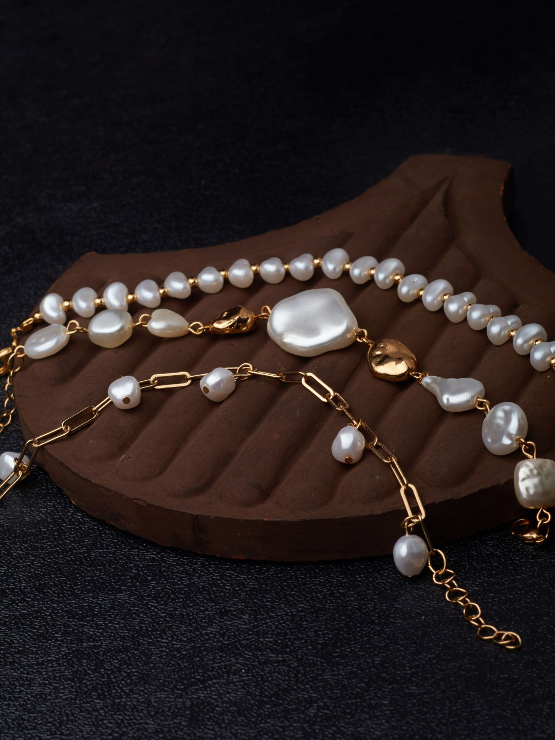 

AMI Women Set Of 3 Gold-Toned & White Pearls Multistrand Bracelet