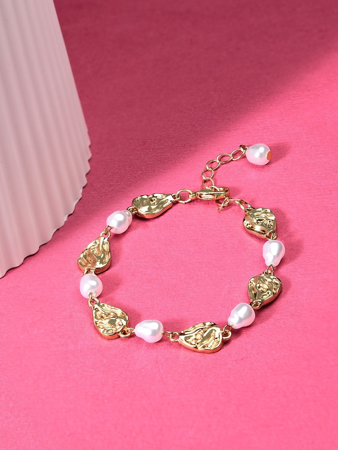 

AMI Women Gold-Toned & White Pearls Gold-Plated Wraparound Bracelet