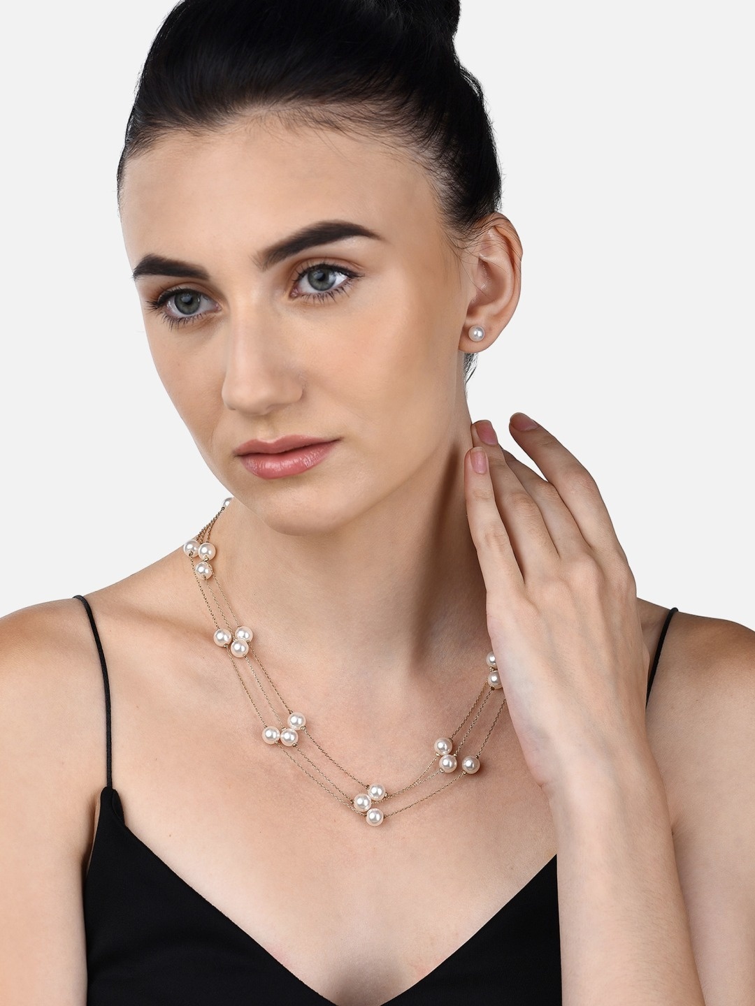 

AMI Gold-Toned & White Gold-Plated Layered Chain With Earrings