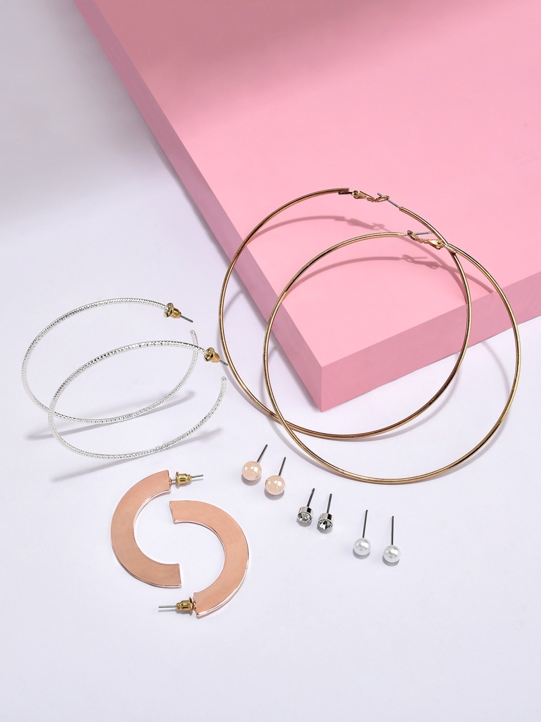 

AMI Set of 6 Gold-Plated & Rose Gold Contemporary Stud & Hoop Earrings