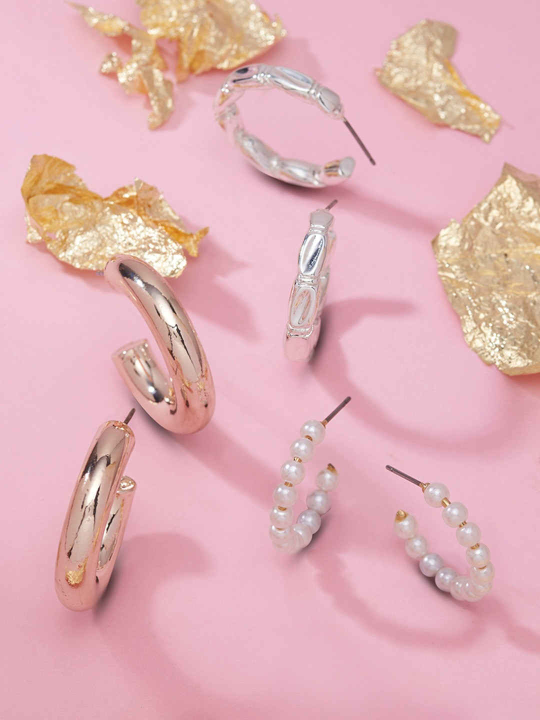

AMI Set of 3 Gold-Plated & White Contemporary Half Hoop Earrings