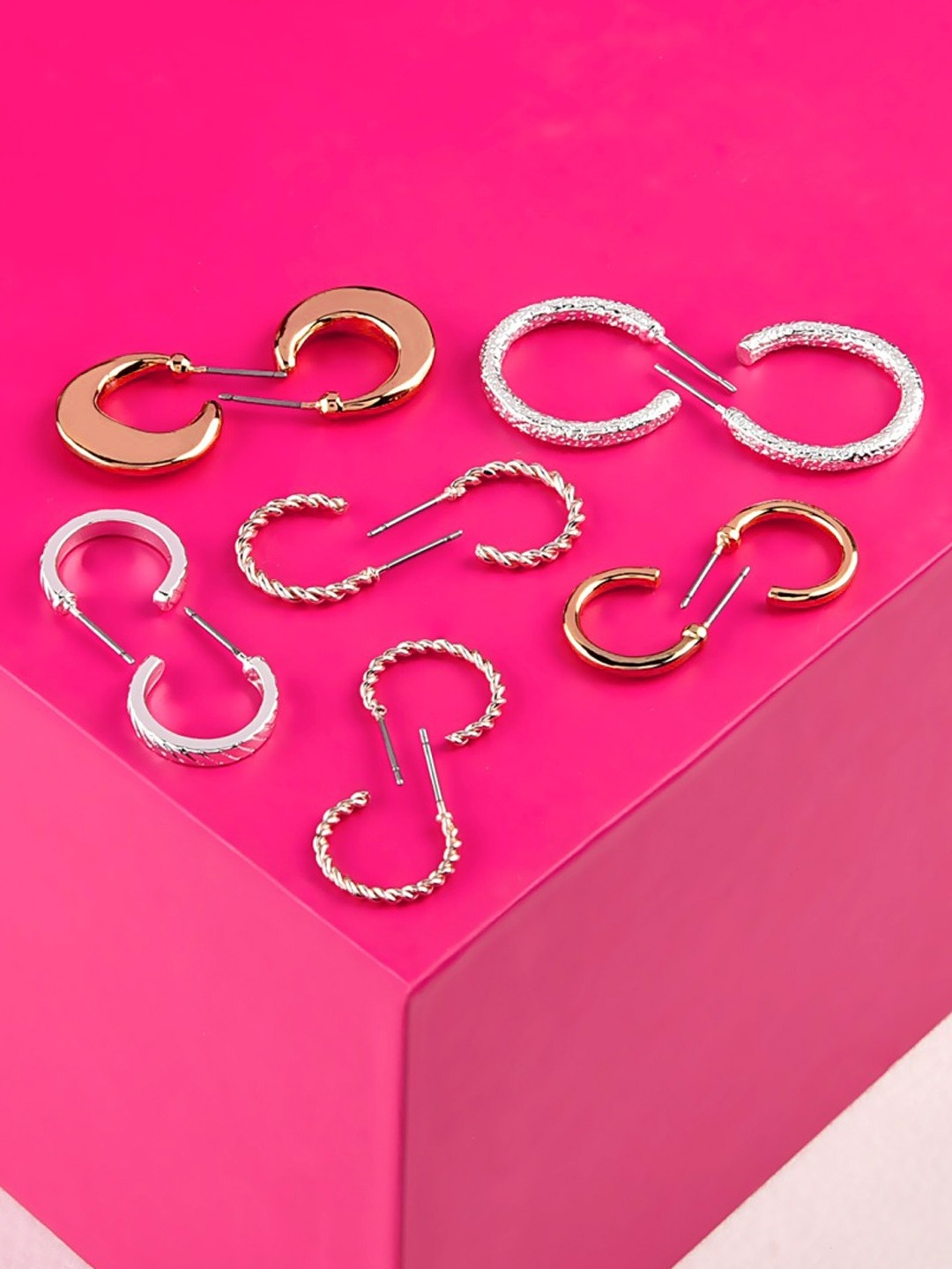 

AMI Set Of 6 Contemporary Semi-Hoop Earrings, Gold