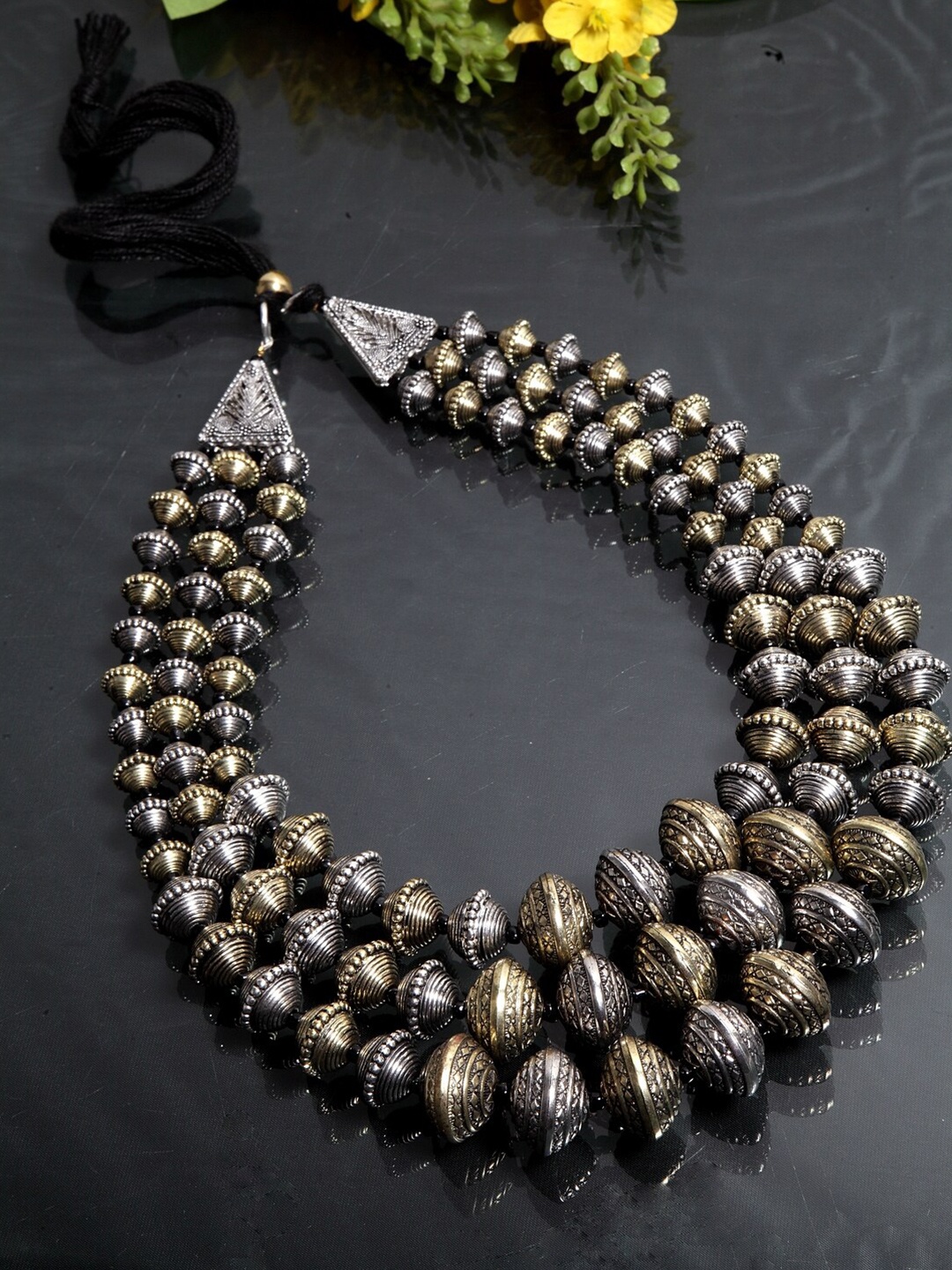

Moedbuille Silver-Toned & Gold-Toned Brass Silver-Plated Tribal Necklace