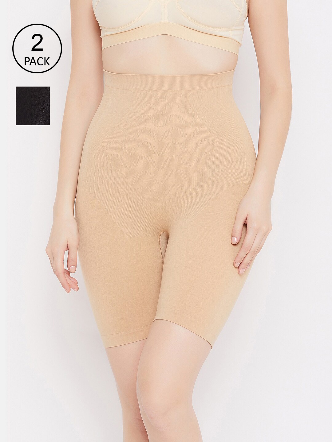 

SECRETS BY ZEROKAATA Women Pack of 2 Seamless Thigh & Tummy Shapewear Body Shaper, Assorted